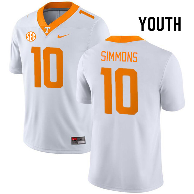 Youth #10 Elijah Simmons Tennessee Volunteers College Football Jerseys Stitched Sale-White